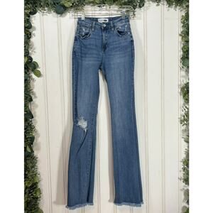 Fashion Nova Bootcut Jeans Women size 1 Frayed Hem High Rise Casual‎ Denim